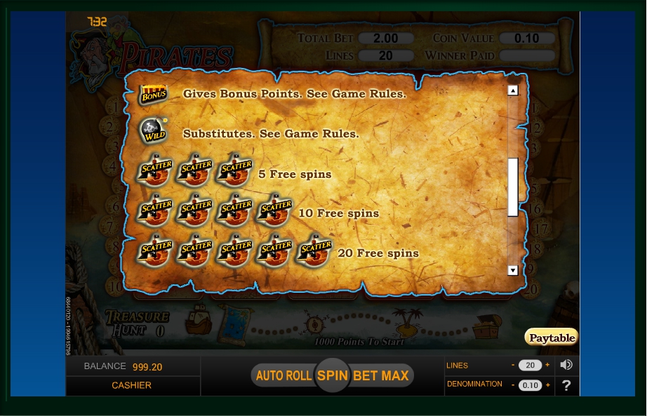 pirates treasure hunt slot machine detail image 1